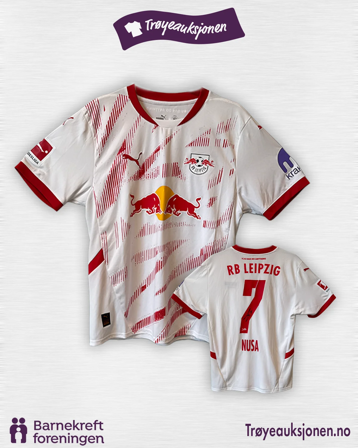Signert fotballdrakt fra Antonio Nusa, RB Leipzig