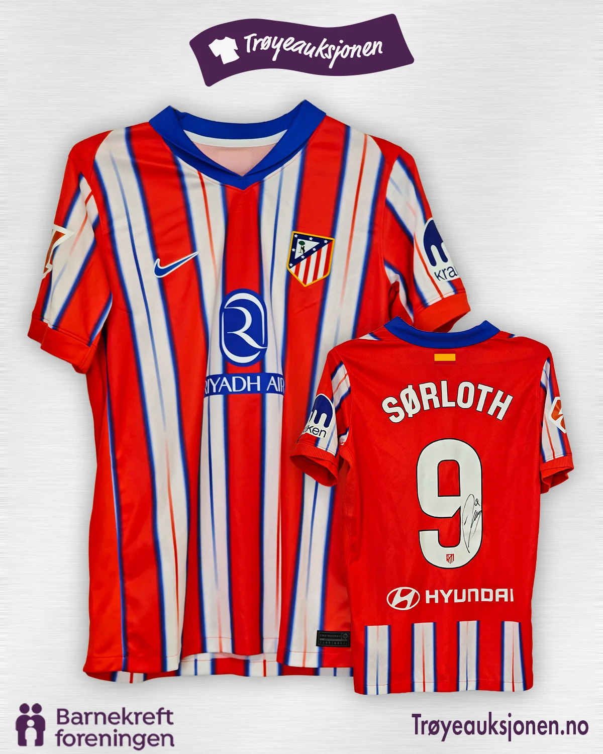 Signert fotballdrakt fra Alexander Sørloth, Atlético Madrid