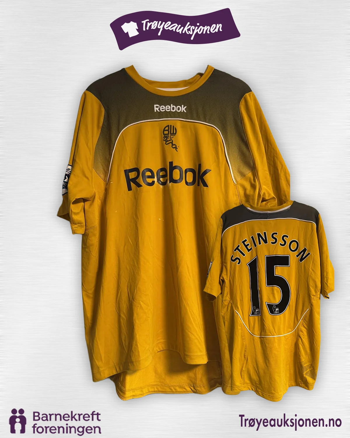 Signert fotballdrakt fra Bolton/Steinsson, Matchworn