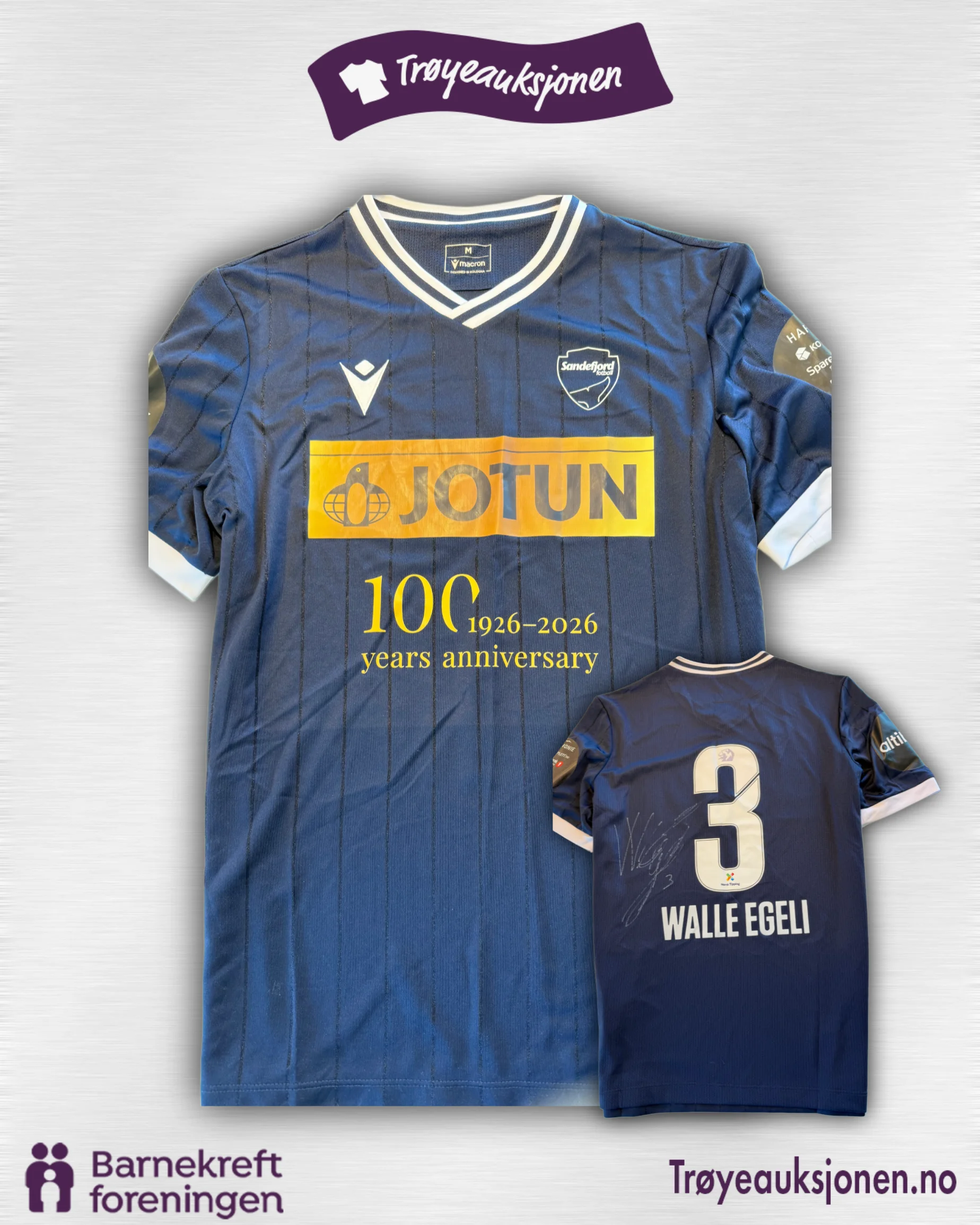 Signert fotballdrakt fra Sandefjord Jubileumsdrakt, 100 års Jubileum